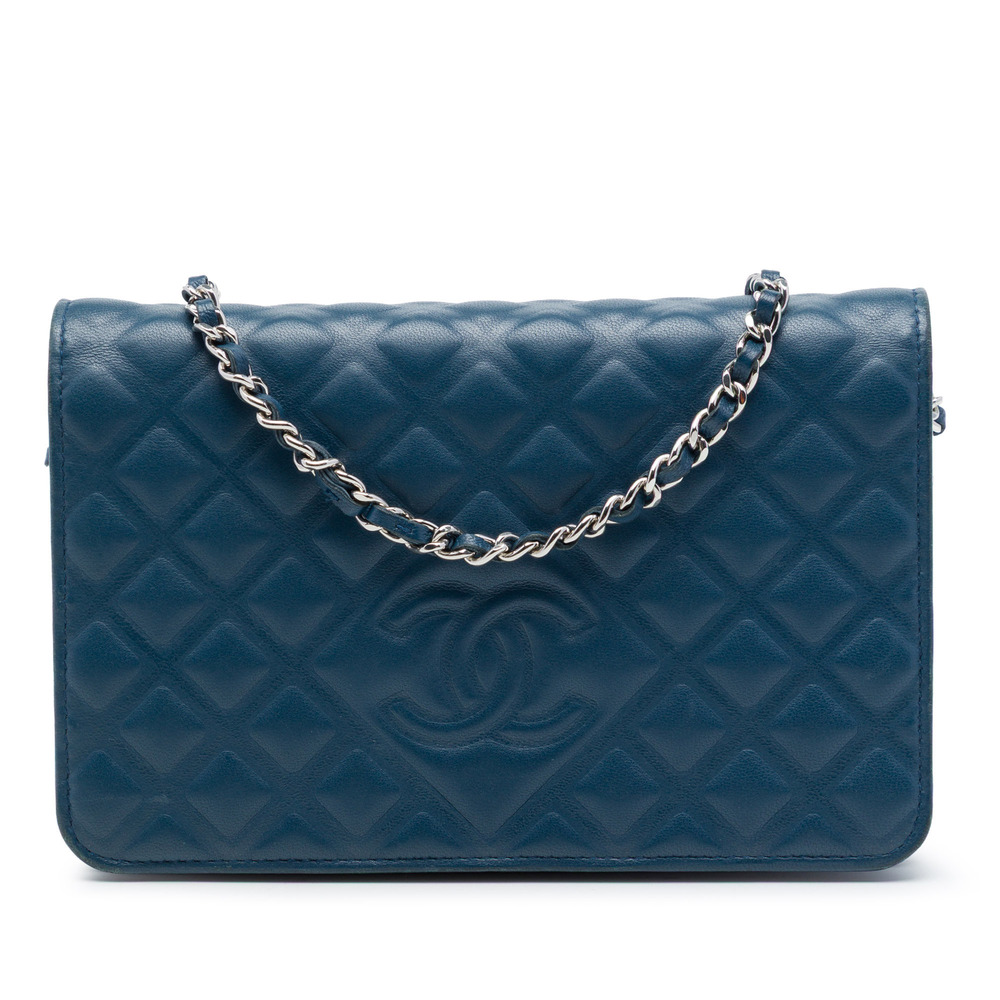 Pre-Loved Chanel CC Embossed Lambskin Diamond Wallet On Chain